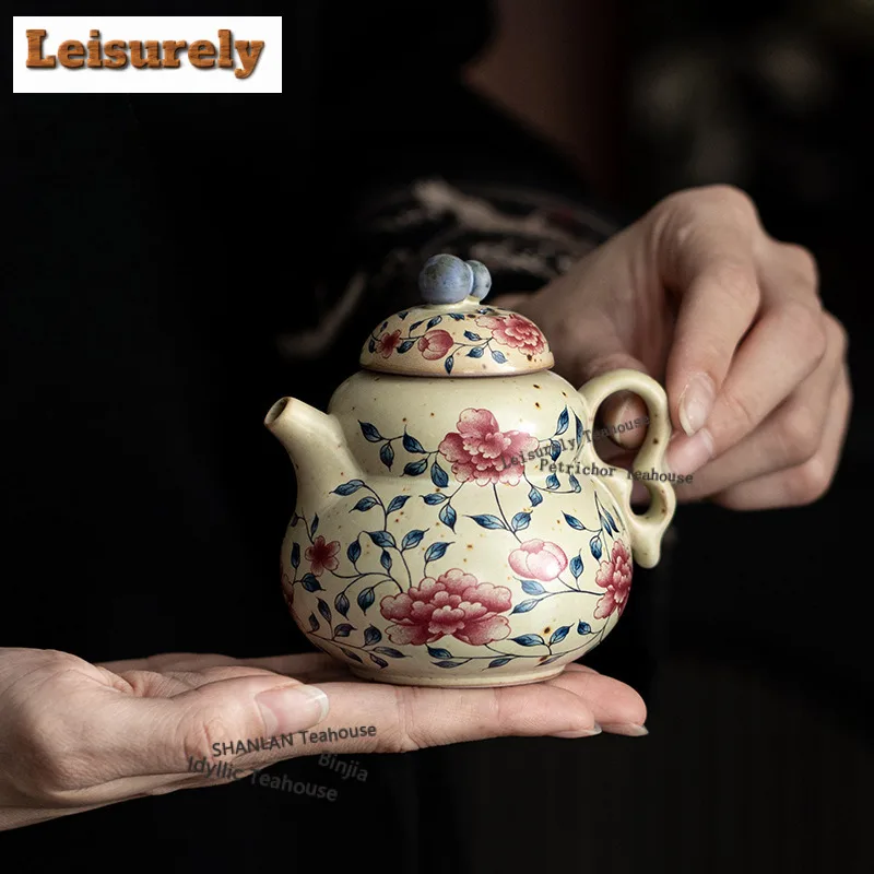 175ML Caramel Glaze Peony Gourd Teapot Luxury Tea Infuser Pot Tea Brewing Kettle With Ball Hole Cha Accessories Craft Supplies