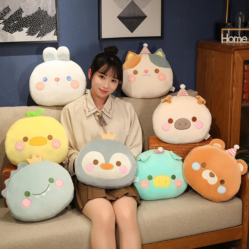 30cm Cartoon Animal Plush Small Pillow Hands Warm Burner Down Cotton Soft Cat Penguin Dinosaur Duck Bear Plushie Peluche Gift 4