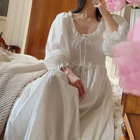 Women 100% Cotton Nightdress Embroidery French Beautiful Sleepwear Sweet Palace Retro Princess Vintage Nightgown Morning Robe - Image 3