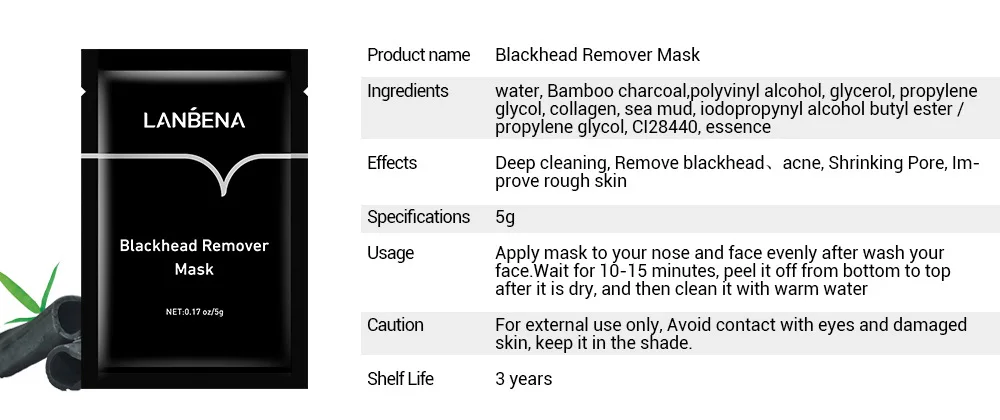 Description Picture 2 of item5PCS Peel Off Black Face Mask Blackhead Remover Acne Treatment Nose Sticker Oil-control Pore Strip Cleanser Face Mask Skin Care