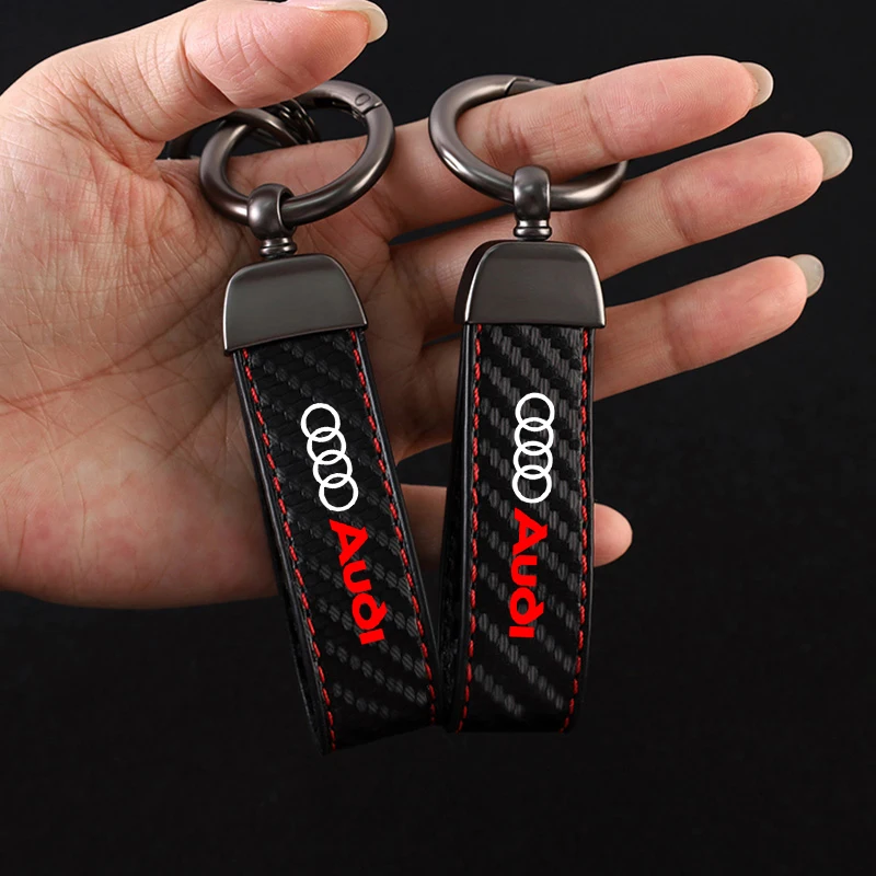 Számára audi A1 A3 V–2 A5 A6 A7A8 Q3 Q5 Q7 SQ5 S1 S3 S4 S5 S6 S7 S8 RS3 RS5 RS6 Szénrúd Izomrost bőrből autó keychain kulcs gyűrűk