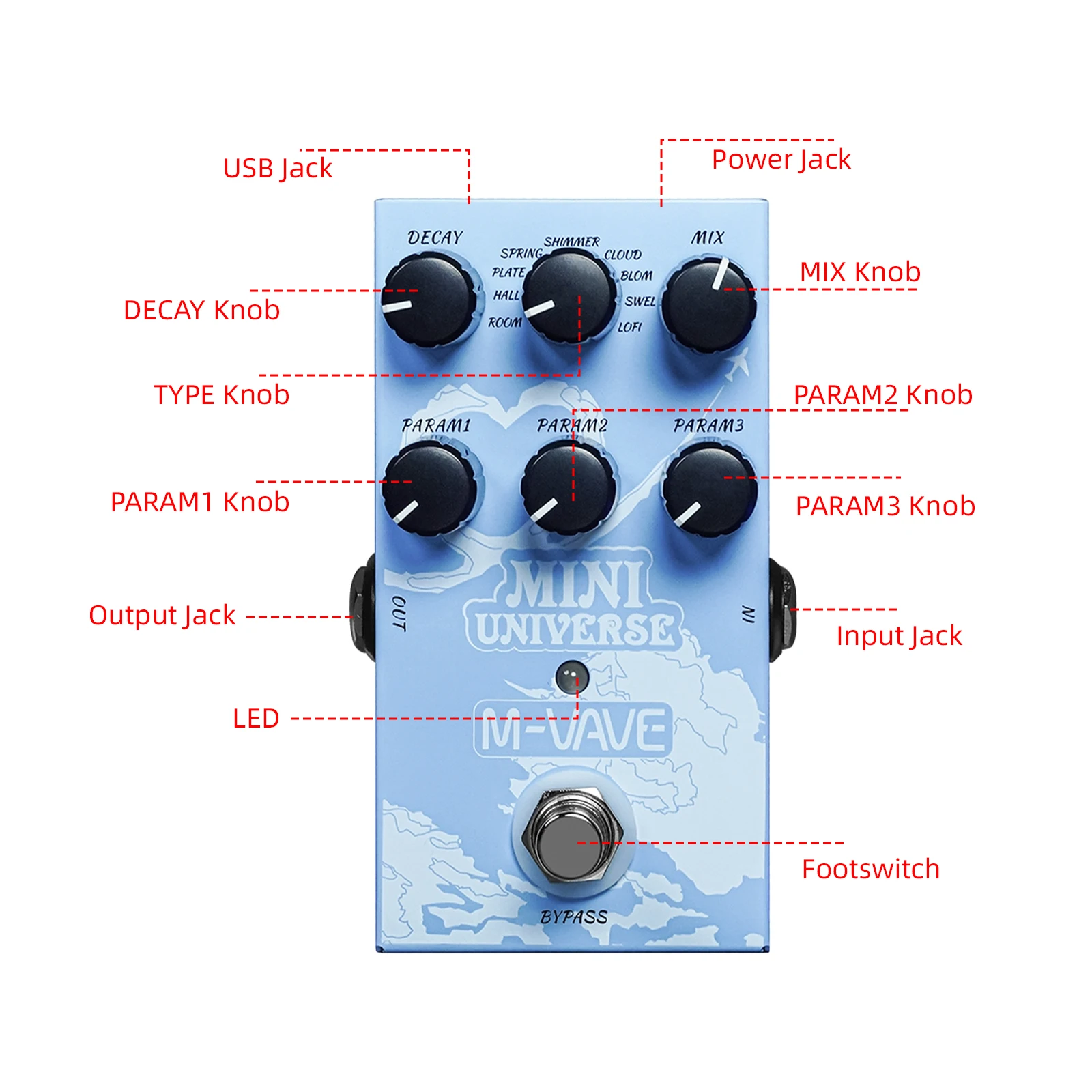 M-Vave Universal Pedal De Efeito Reverb Digital 9 Tipos Room/Shimmer/Lofi/Spring Reveb Pedal De Efeito Reverb Digital 9 Tipos Room Shimmer Lofi Spring Reveb Pedal De Guitarra