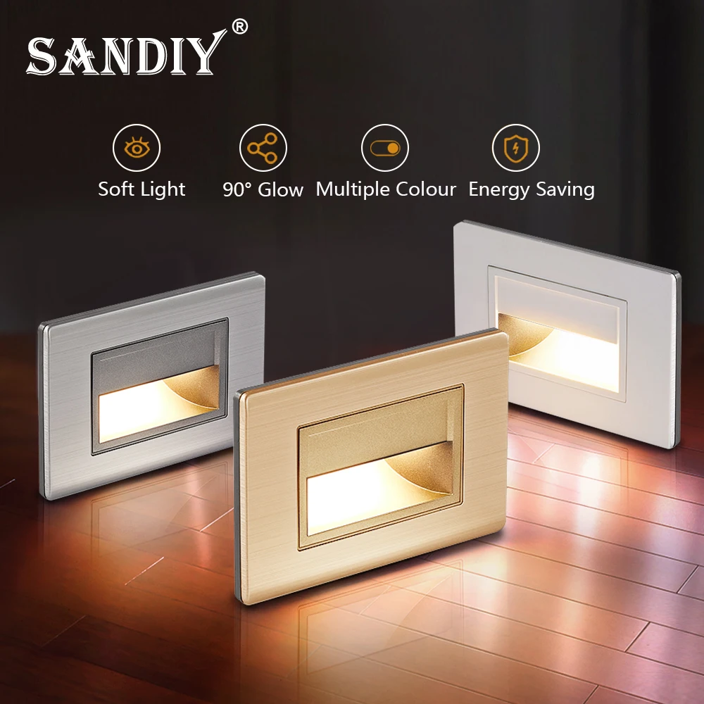 SANDIY Wall Lamp Embedded Stair Light US Standard 118*86mm Nightlight Led Indoor Sconce for Ladder Kitchen Home Decor 110V/220V