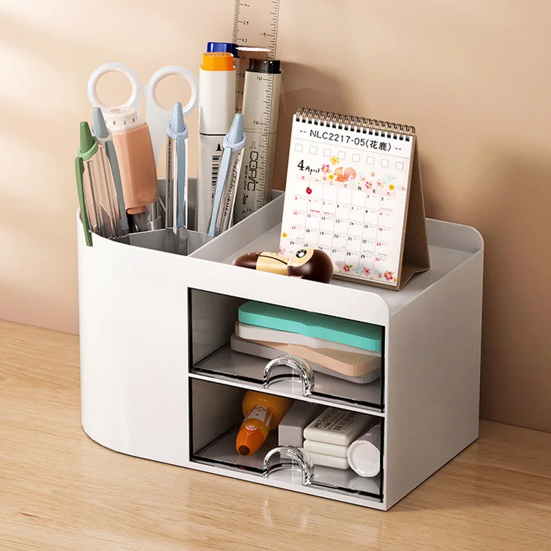 Simple Pen Holder With Drawer Multifunction Desktop Organizer Stationery Storage Box Student Office Desk Decorations pen holder desk organizer pen and brush holder desk storage rack