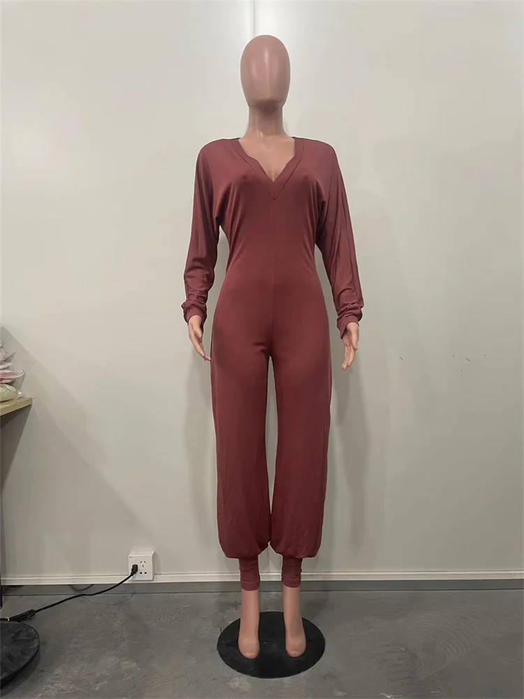 Wmstar Jumpsuit Women Wholesale V Neck Casual Loose Solid Color Patchwork Jumpsuit with A Pit Strip New in Fall Clothes