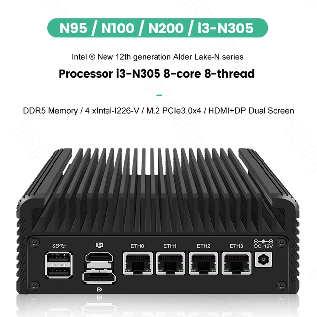 KingnovyPC 6 Port i226 2.5GbE LAN Firewall Fanless Mini PC Celeron N5105,  No RAM No SSD, USB COM AES-NI VPN Router Openwrt Barebone