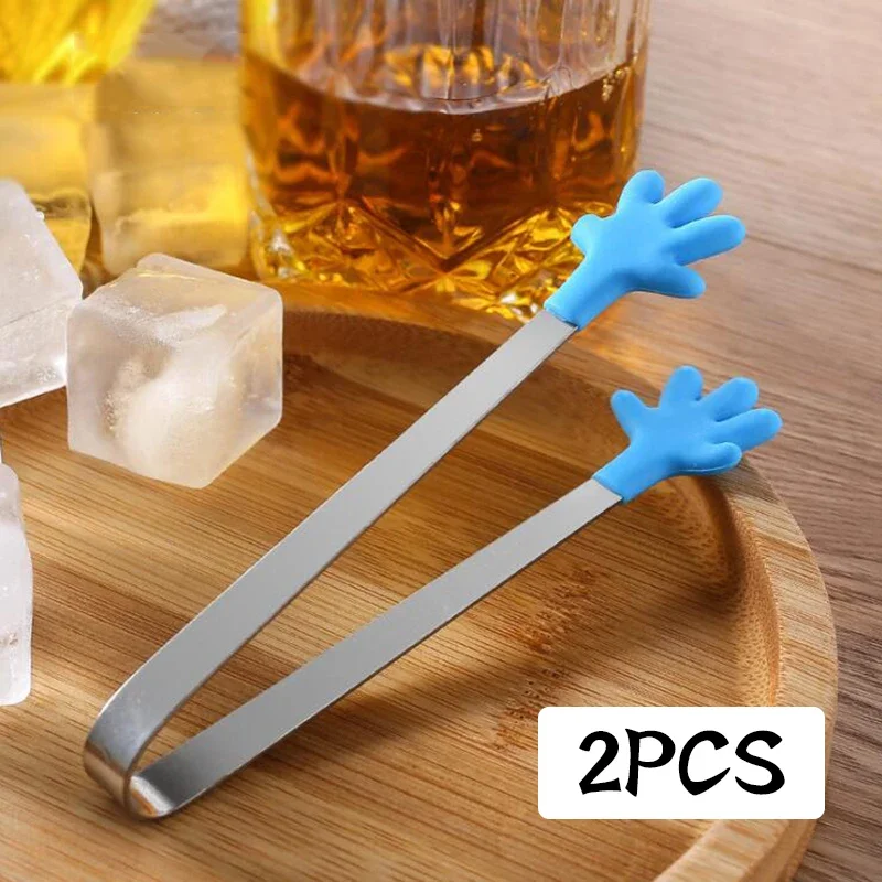 2Pcs Stainless Steel Ice Tongs Mini Food Ice Clip Non-Slip Coffee Tea Bag Sugar Cube Clip Bar Tool Party Kitchen Accessories New