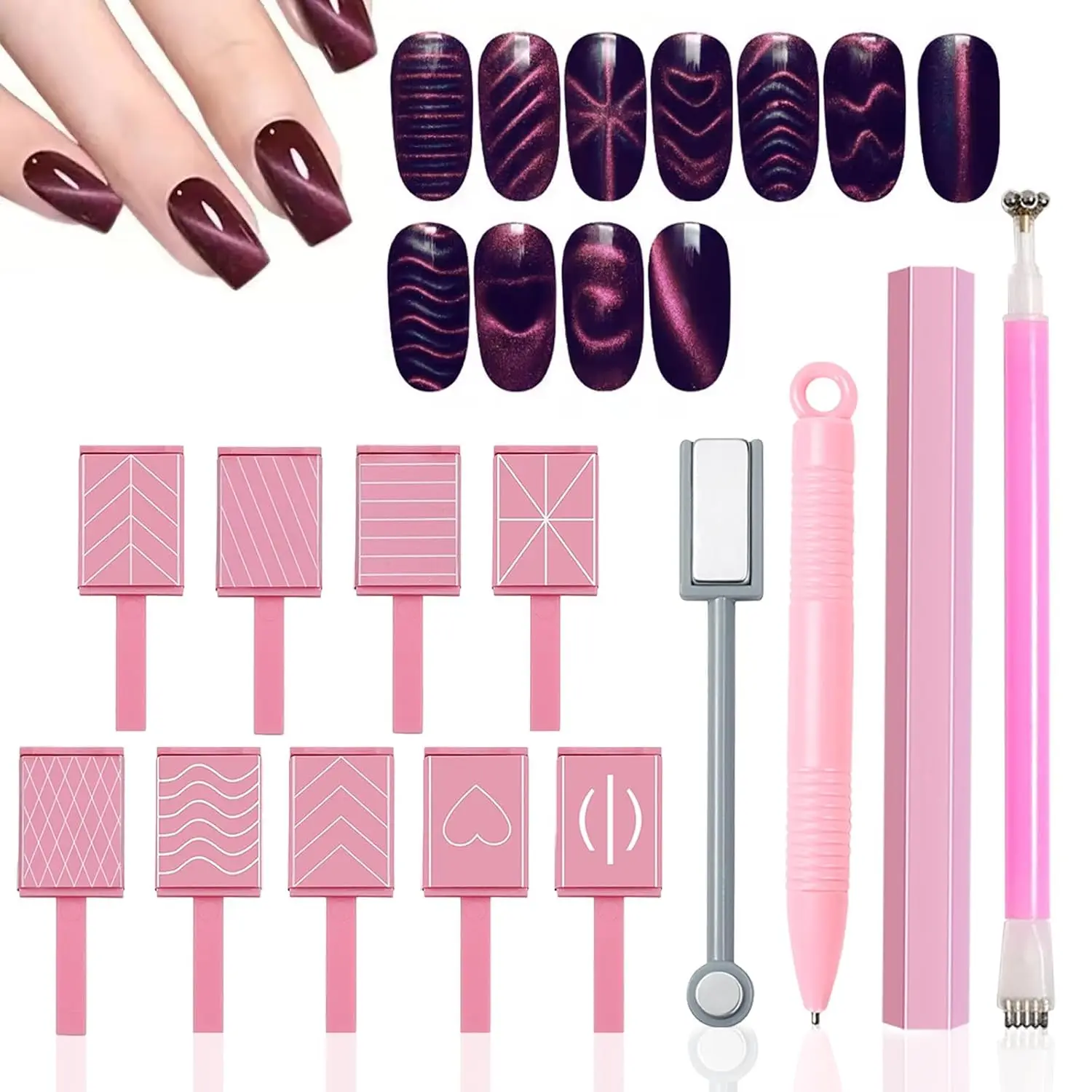 13pcs Cat Eye Magnet for Nails, Super Magnetic Nail Polish Magnet Cat Eye Gel Nail Polish 3d Magnetic Wand M