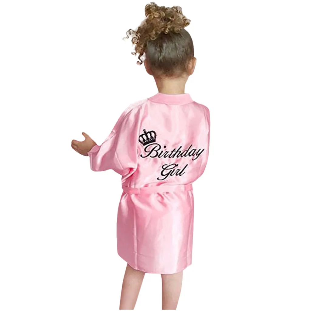 Kids Bathrobe Girls Birthday Letter Silk Satin Bathrobe Sleepwear