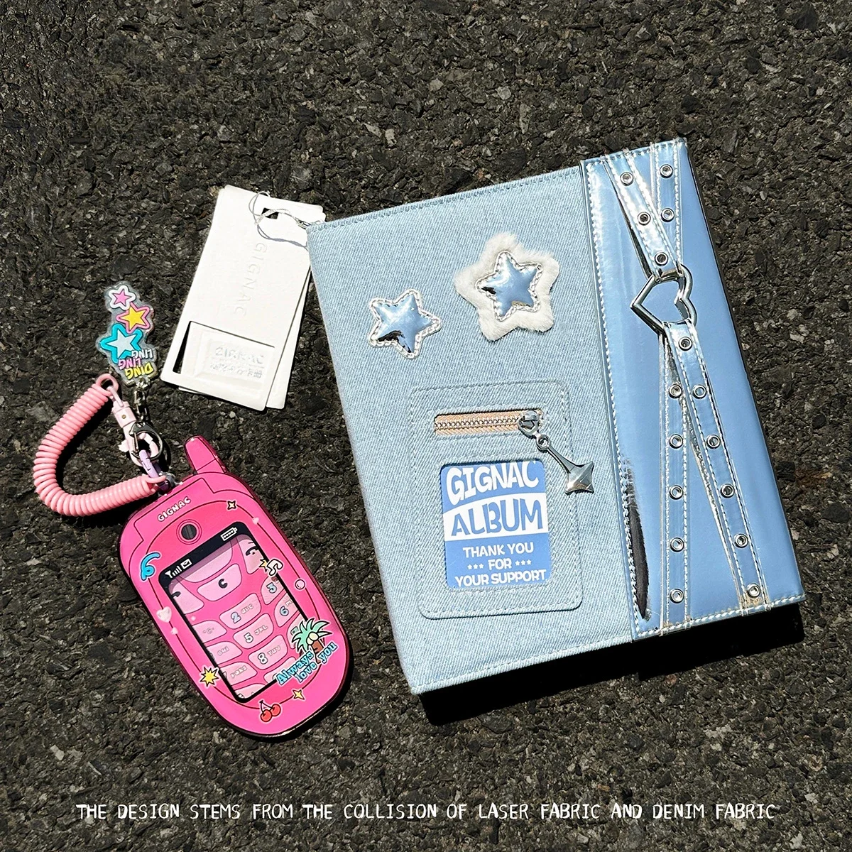 

Jeans Laser A5 Binder Kpop Photocard Collect Book 4grid 3inch Photo Holder Idol Photo Album Loose-leaf Notebook