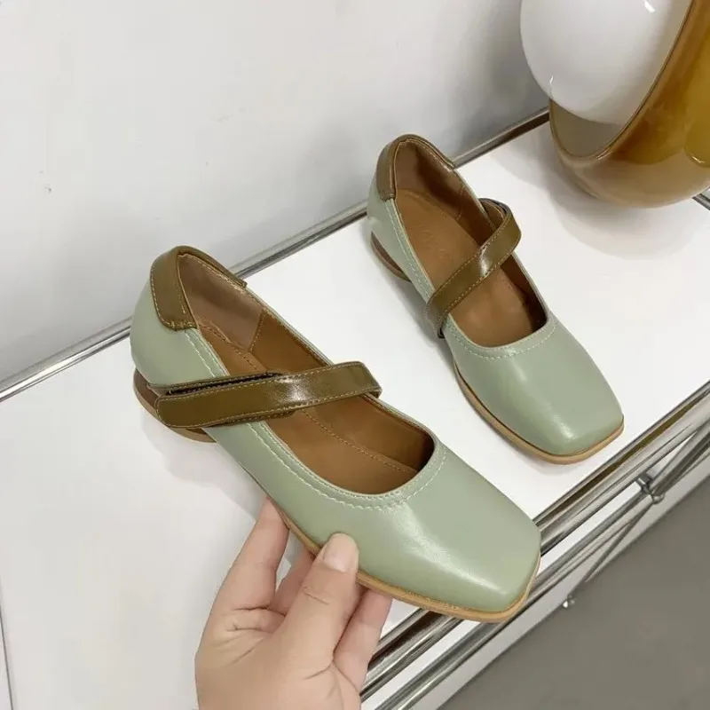 

Женские Туфли Мэри Джейн, мягкая кожа, квадратный каблук, винтажные, литературные, квадратный каблук, двойной цвет, лето 2023