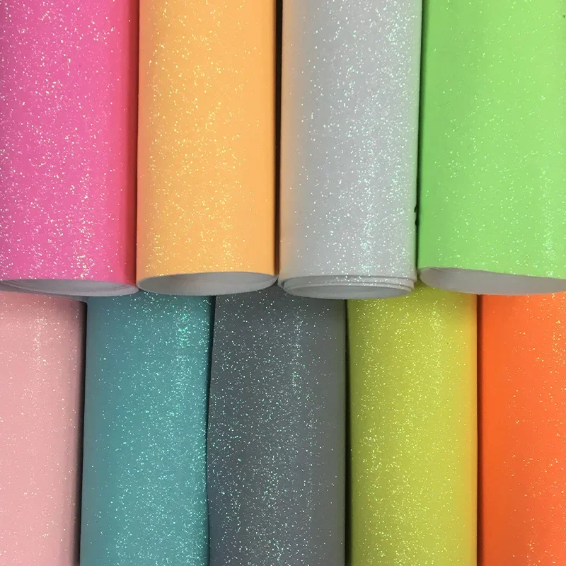 Luminous Glitter PU Leather Fluorescent Fine Powder Leather Handbag Luggage Material Night Glow Artificial Clothing Fabr