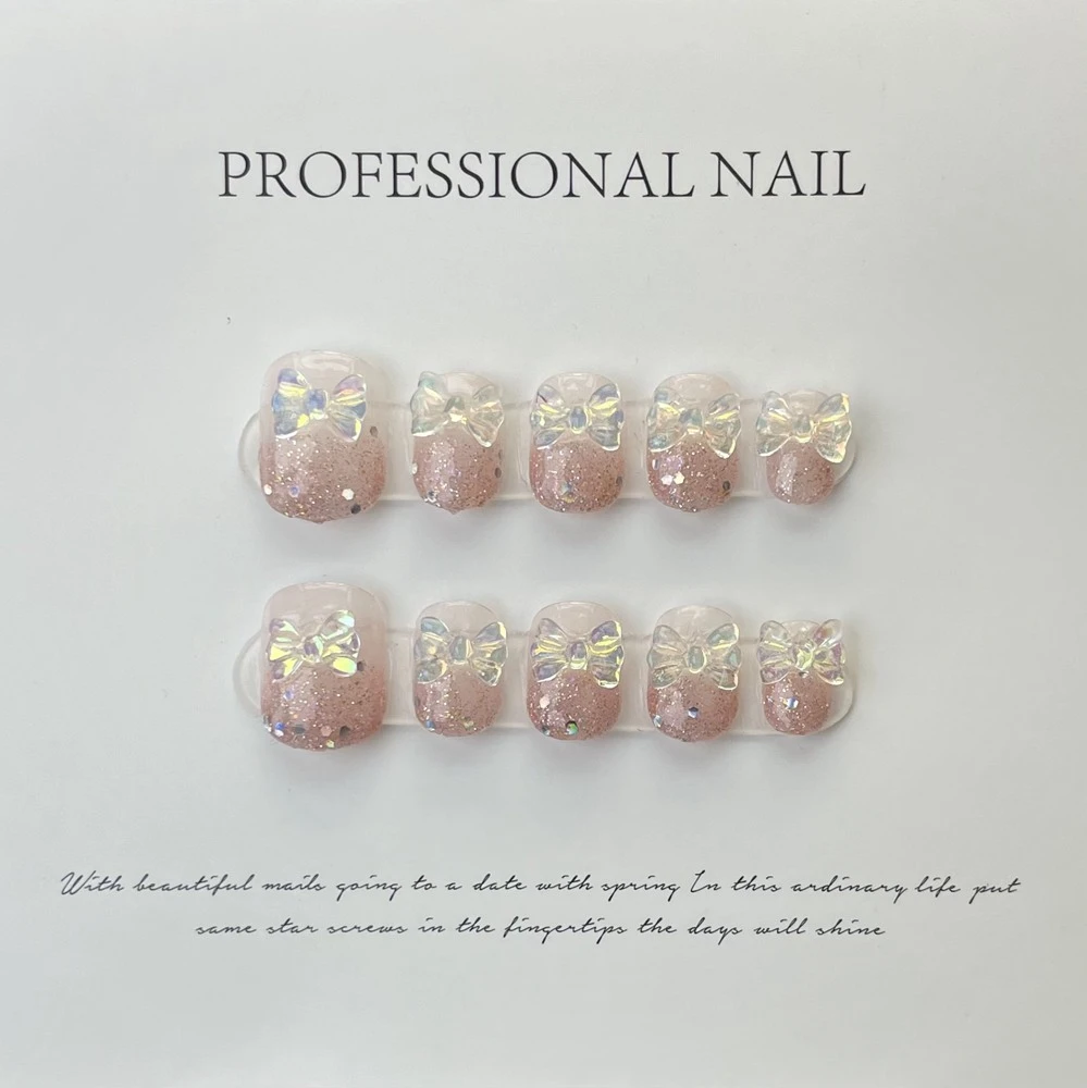 Handmade Aurora Fake Nails Small Size Reusable Short Press on Nails