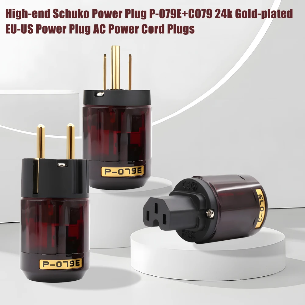 Power Cable Power Cord Power Plug Connector 24k Gold-Plated EU Power Plug ac power cord plugs 24k Gold-Plated Hi End Pair P-079E+C079