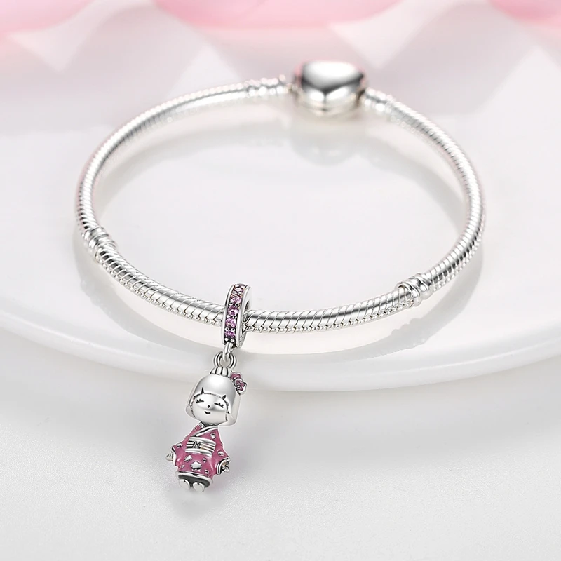 Reise-Charms aus 925er Silber, japische Puppe in blauem Kimono, baumelnde Charm-Perlen, passend für Anhänger, PAN-Armband, Halskette, Schmuck – Detail 16