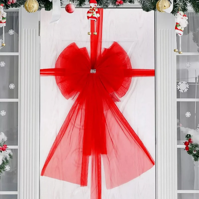 Description Picture 6 of itemDiamond-inlaid Christmas Red Organza Ribbon Bow Door Xmas Tree Fireplace Home Cupboard New Year Decoration Party Redbow Ornament
