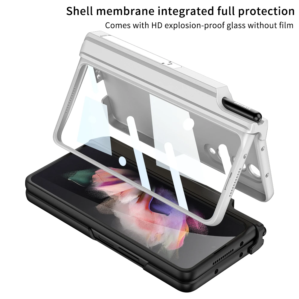 For Magsafe Samsung Galaxy Z Fold 3 Case Wireless Charging Magnetic Hinge Pen Holder Kickstand Shockproof Hard Cover Accessories