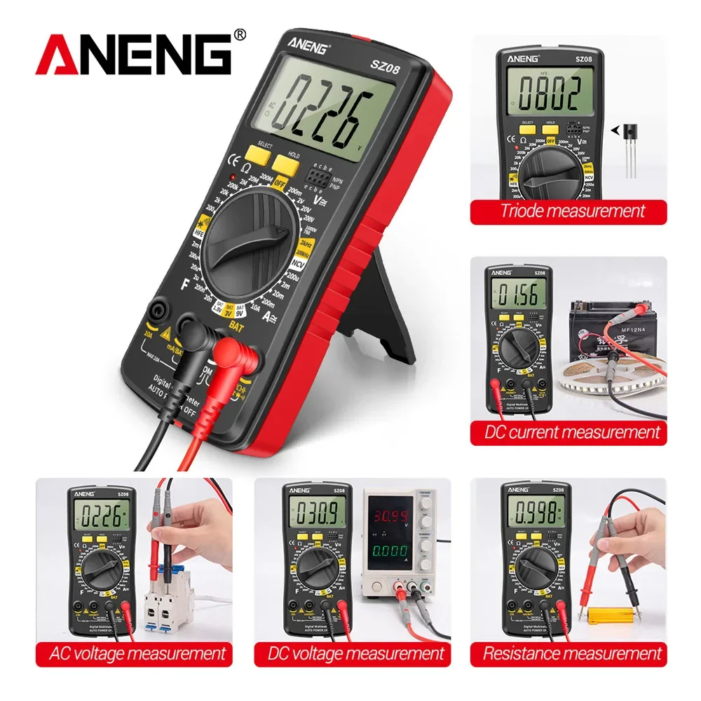 디지털 핸드헬드 멀티미터 ANENG SZ08 초박형 보관형 전문 멀티미터 AC DC 220V 저항 테스터 자동 전압계