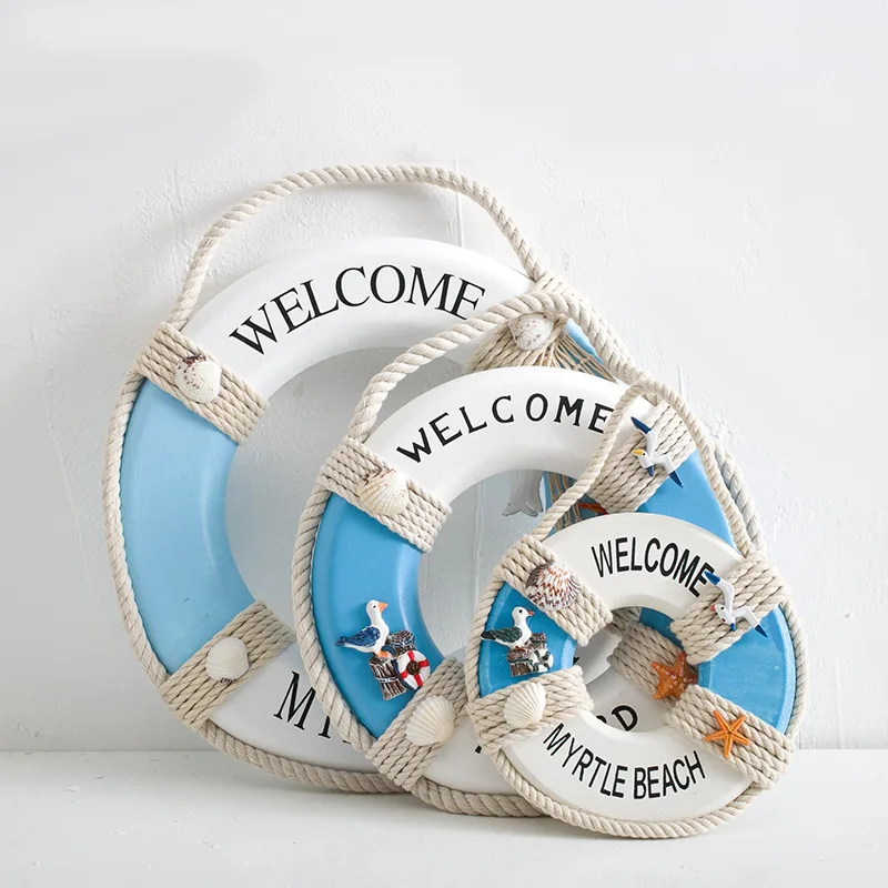 Mediterranean Style Kawaii Swimming Circle Wooden Lifebuoy Home accessories Background Wall Hanging Decor Fairy Garden Ornaments 2