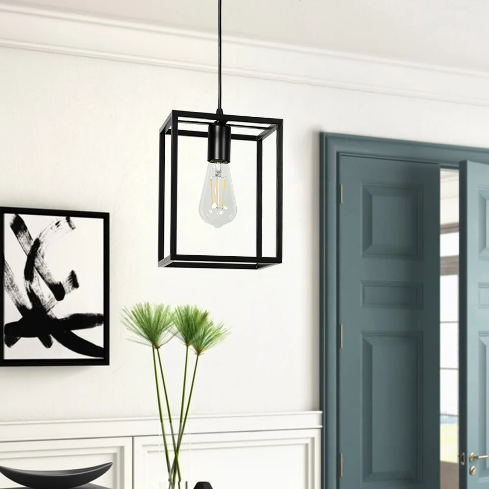 

Depuley Lantern Pendant Light Fixture Hallway Chandelier Lighting with Adjustable Cord Metal Cage Hanging Lights for Kitchen