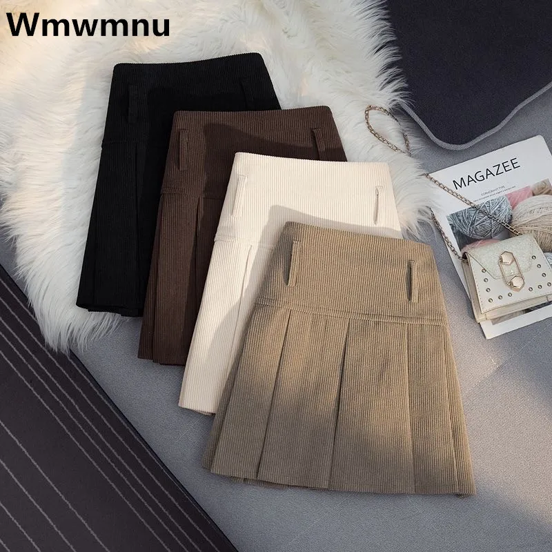 

Spring Summer A-line Mini Skirts Korean Fashion Corduroy Pleated Short Faldas Vintage High Waist Jupes Skirt Womens Casual 2024