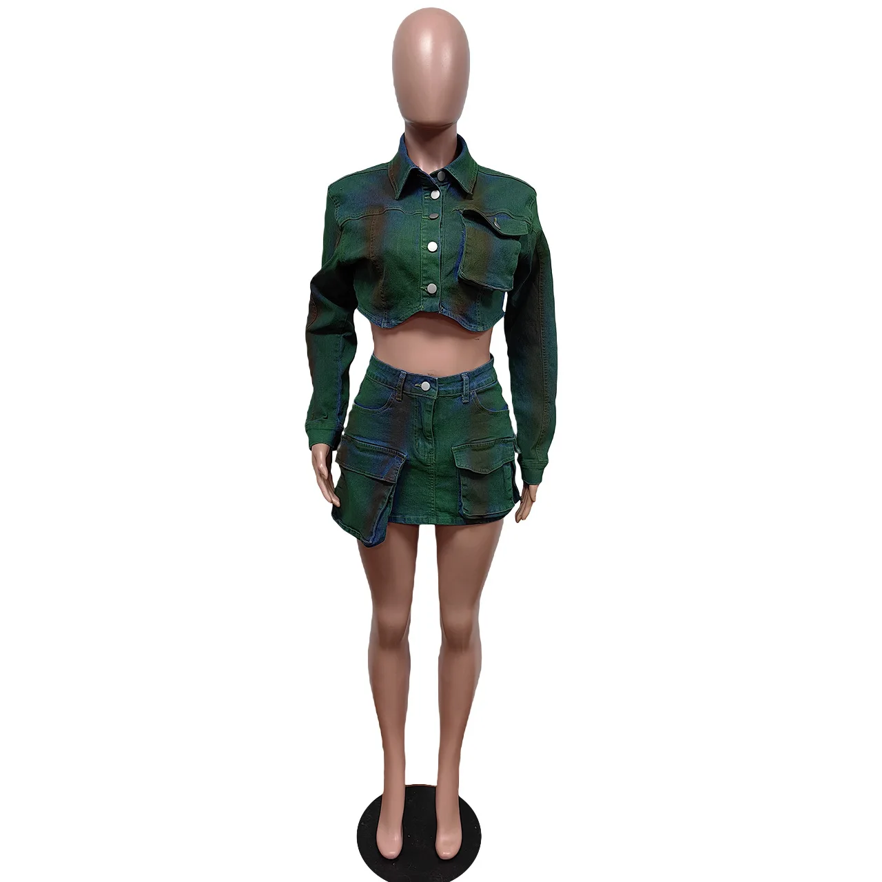 Denim Jackets Jean Tie Dye Dress Piece Skirt Sets Winter Outfit