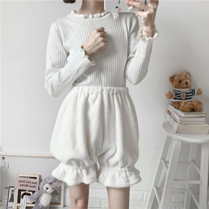 Safety Shorts Autumn Winter Lolita Safety Short Pants Women Cute Plush Warm Pumpkin Shorts Kawaii JK Bloomers Shorts Underwear