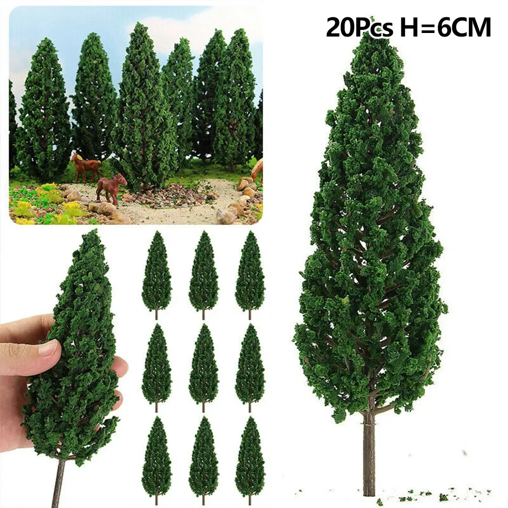 20Pcs 6cm 플라스틱 타워 모양의 나무 모델 기차 철도 철도 풍경 풍경 인형 집 장식 소나무