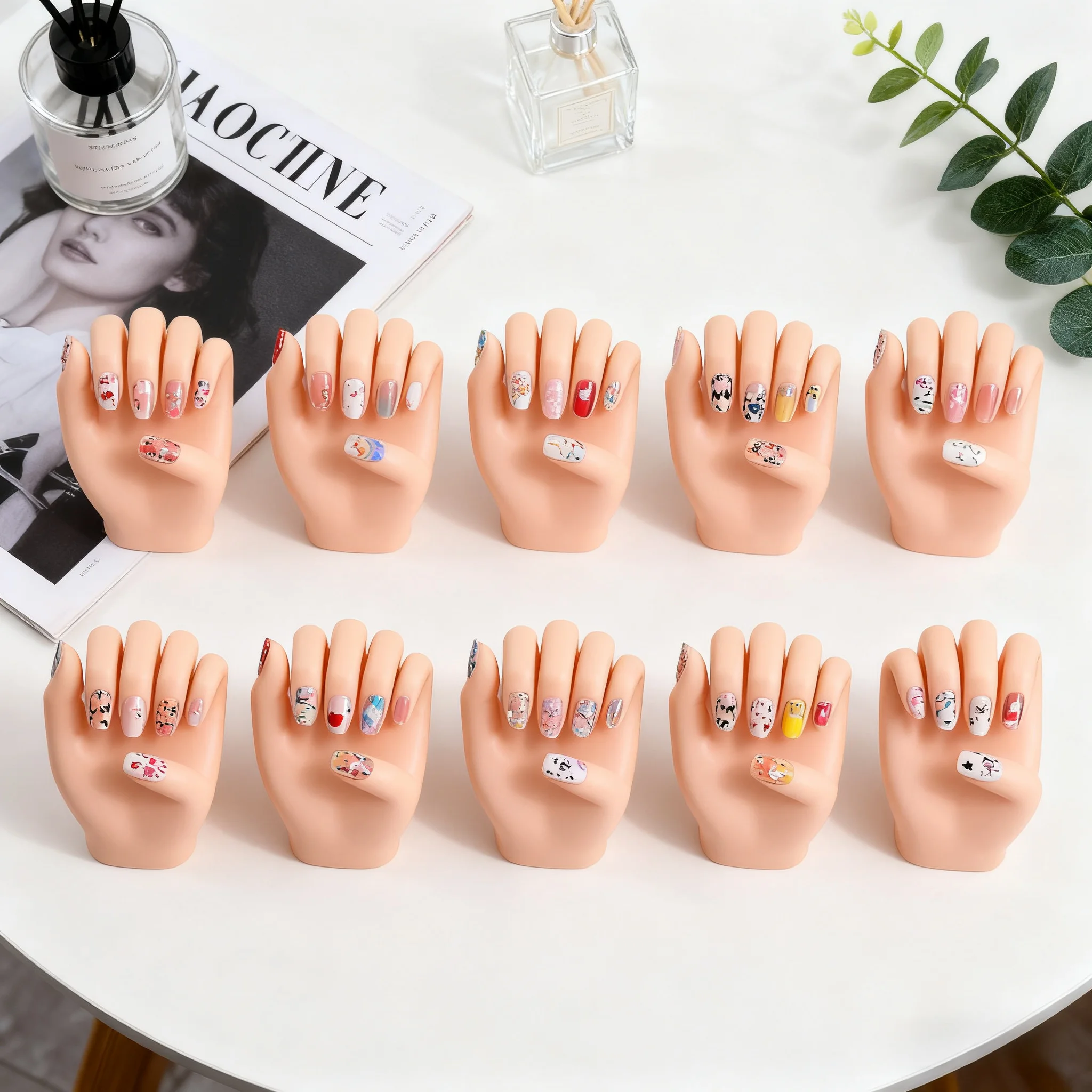 10pcs Mix Random Design Elegant French Tip  Geometric Designs Nail Art Decals  Nail Stickers Set