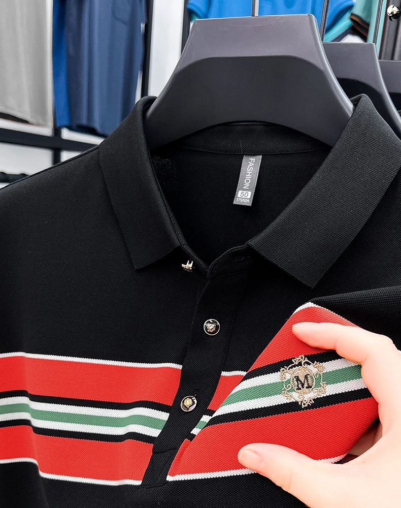 Light luxury letter embroidery polo shirt fashion brand men short sleeve T-shirt new stripe comfort summer breathable casual top 13 S37325e5328dc48be9761f129544b6eabR
