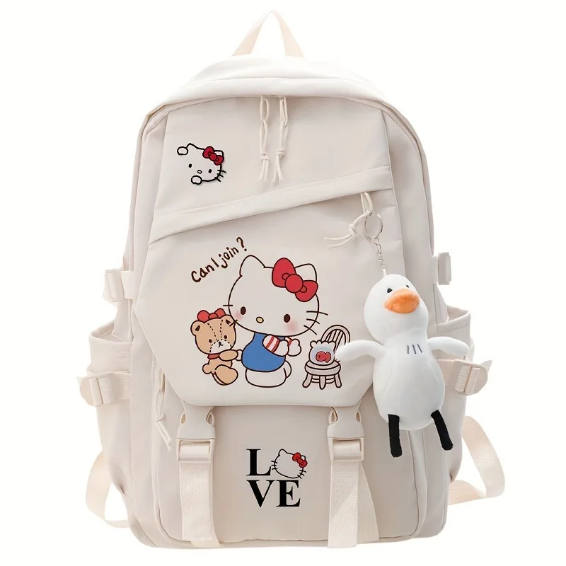 MINISO Large Capacity Hello Kitty Backpack Fashion Kawaii School Bag Waterproof Nylon Fabric for Girl Student 4