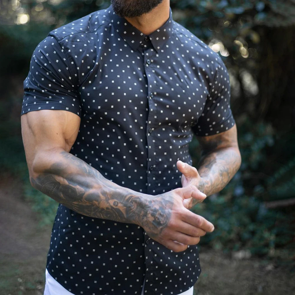 

Lightweight and Breathable Men's Printed Button Down Shirt Short Sleeve Casual Slim Fit Top in Different Colors