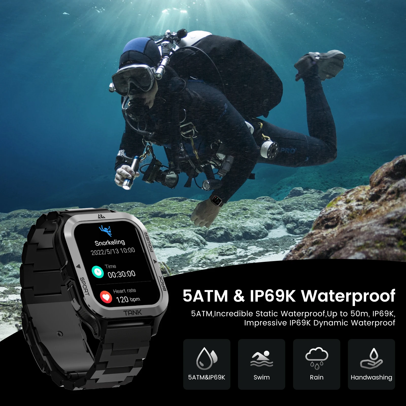 2024 AMAZTIM TANK M2 Smartwatch Men Electronic Watches Bluetooth Call IP69K Waterproof 70 Sport Modes Fitness Smart Watch Ultra