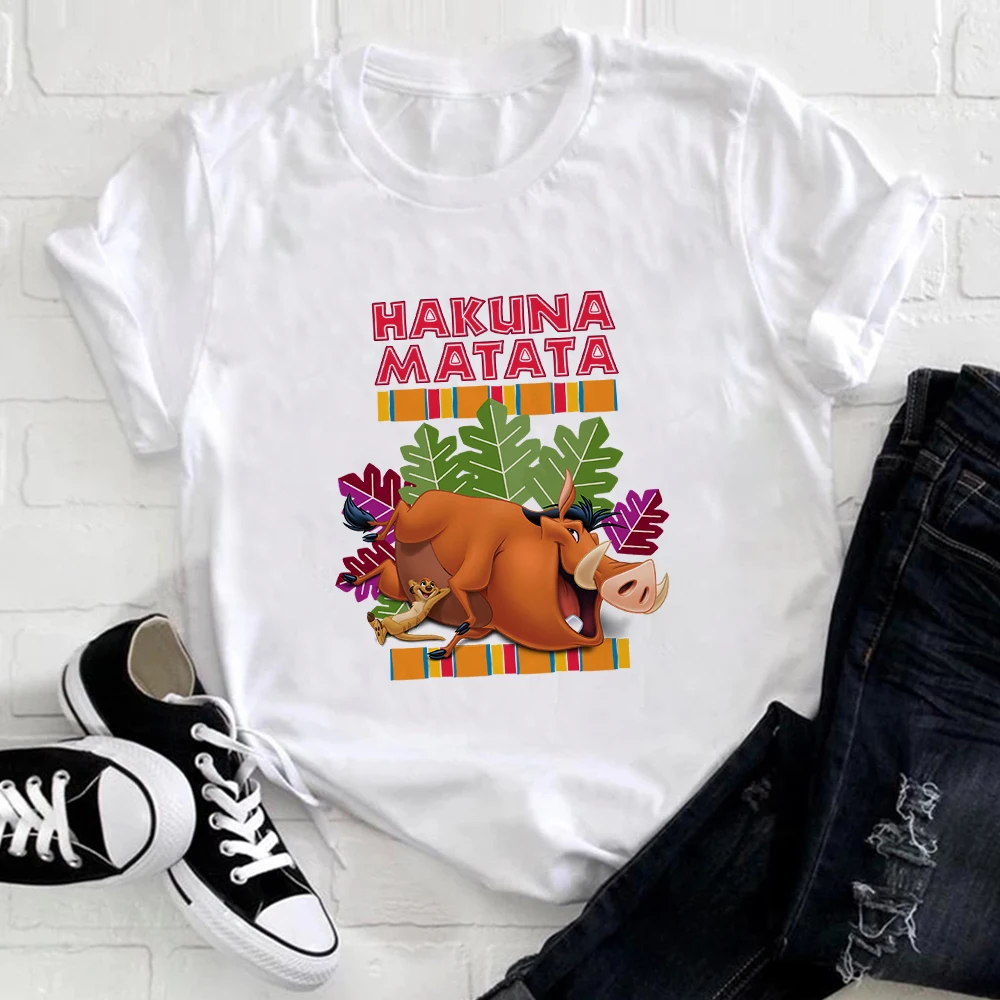 

Disney The Lion King Hakuna Matata T-shirts Woman Urban Casual Streetwear PUMBAA TIMON Print Cartoon Harajuku Women's Clothes