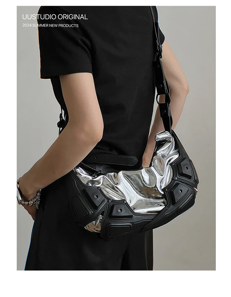 Women Punk Shoulder Bag Vintage Underarm Bag Punk Tote Bag Girls PU Leather Armpit Bag Multipocket Y2K Female Commute Daily Bag