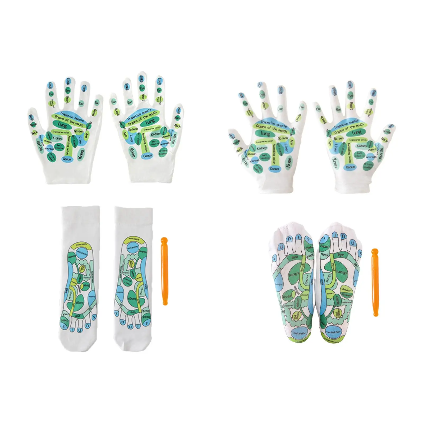 4Pcs Acupressure Reflexology Tools Set Acupoint Massage Tools Five Finger Socks Breathable Acupoint Schematic Socks for Beginner