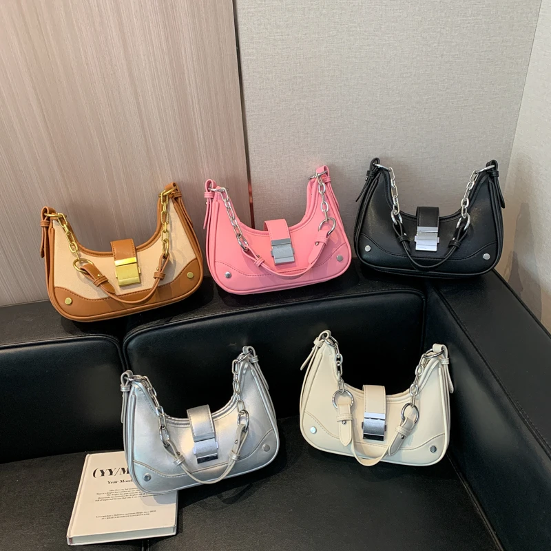 

Y2k Shoulder Bag RetroTrendy Spring and Summer Fashion Advanced Unique shoulder strap Chain Design Crescent Women Underarm bag