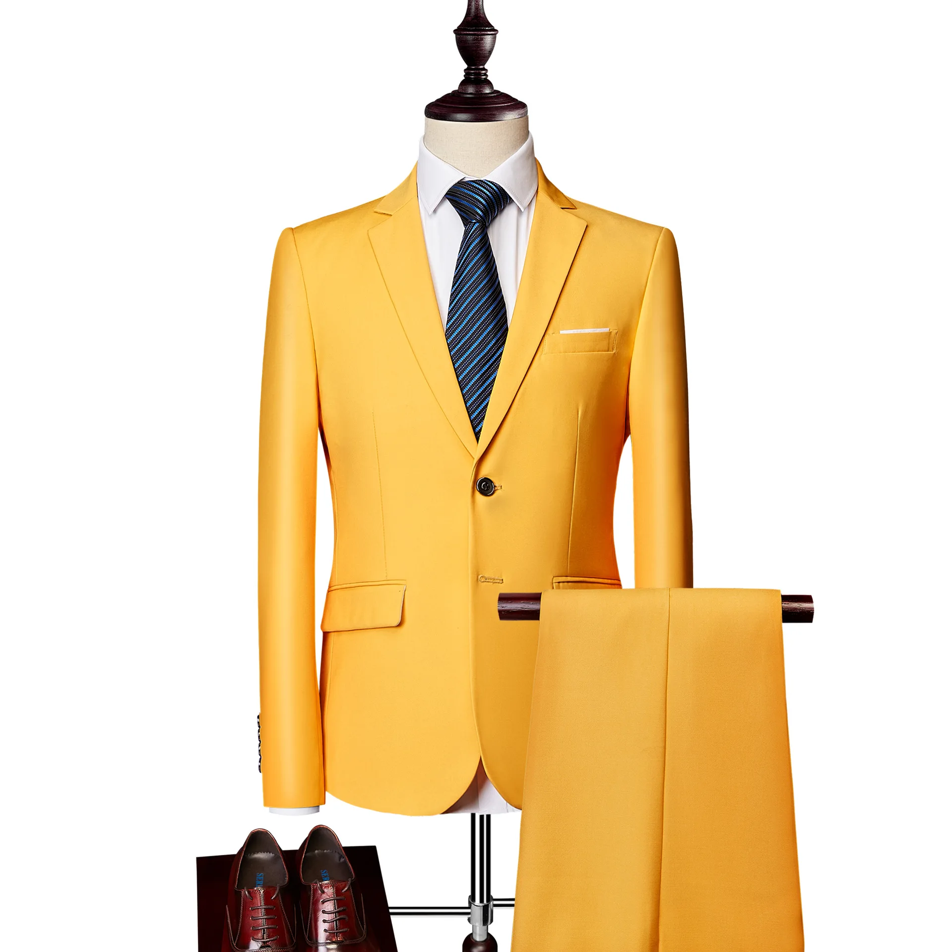 

2023 Men's New Business Casual Suit Solid Color Double Buckle Fashionable Suit Two-Piece Set