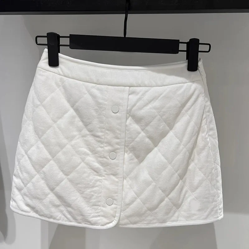 

Модная и теплая хлопковая юбка в клетку с бриллиантами для женщин, новинка сезона осень-зима 2023, универсальная стройнящая трапециевидная юбка