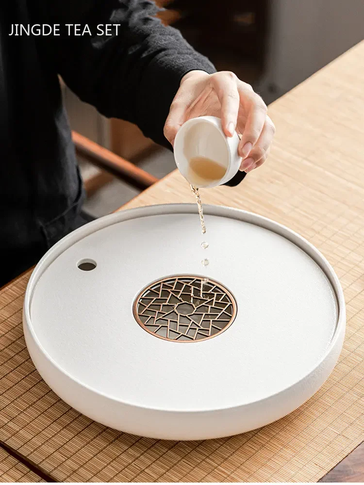 Chinese Ceramic Tea Tray Household Round Water Storage Type Tray High-grade Tea Set Storage Living Room Trays Decorative
