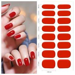 16Tips Semi Cured Solid Color Strips Patch Sliders Nail Decal Manicure Decor for UV LED Lamp Fashion Full Cover Gel Nail Sticker