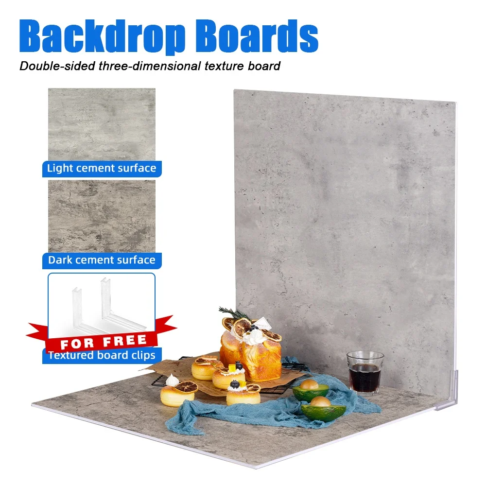 

Selens PVC Background Board for Photoshoot 60x60cm Photo Studio Backdrop Board Photography Dual Side Wooden Cement 3D Texture