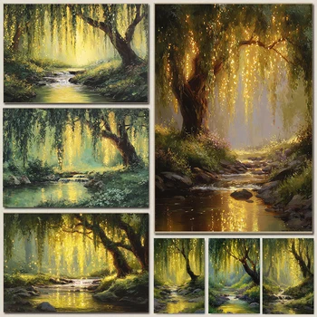 Mysterious Willow Tree Wall Art – Rustic Nature Canvas Prints for Living Room Décor 1