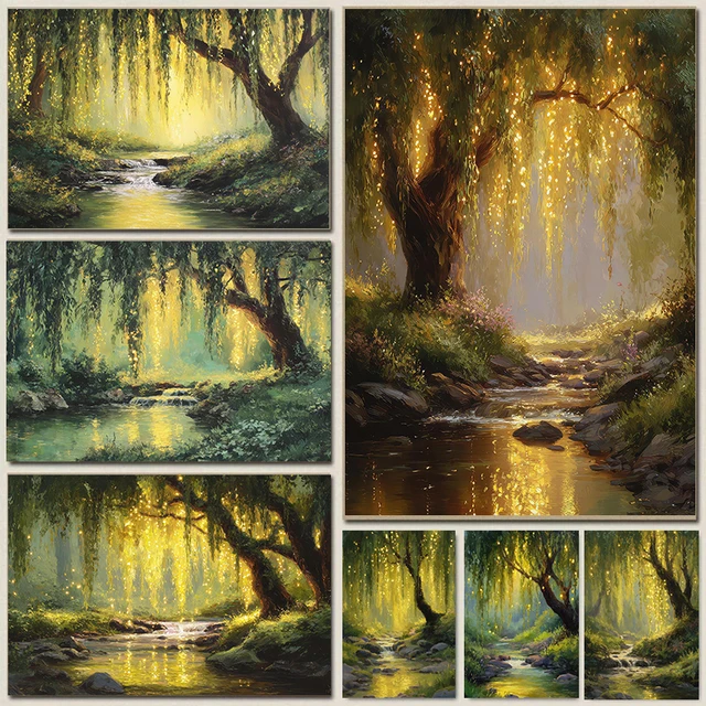 Mysterious Willow Tree Wall Art – Rustic Nature Canvas Prints for Living Room Décor 1
