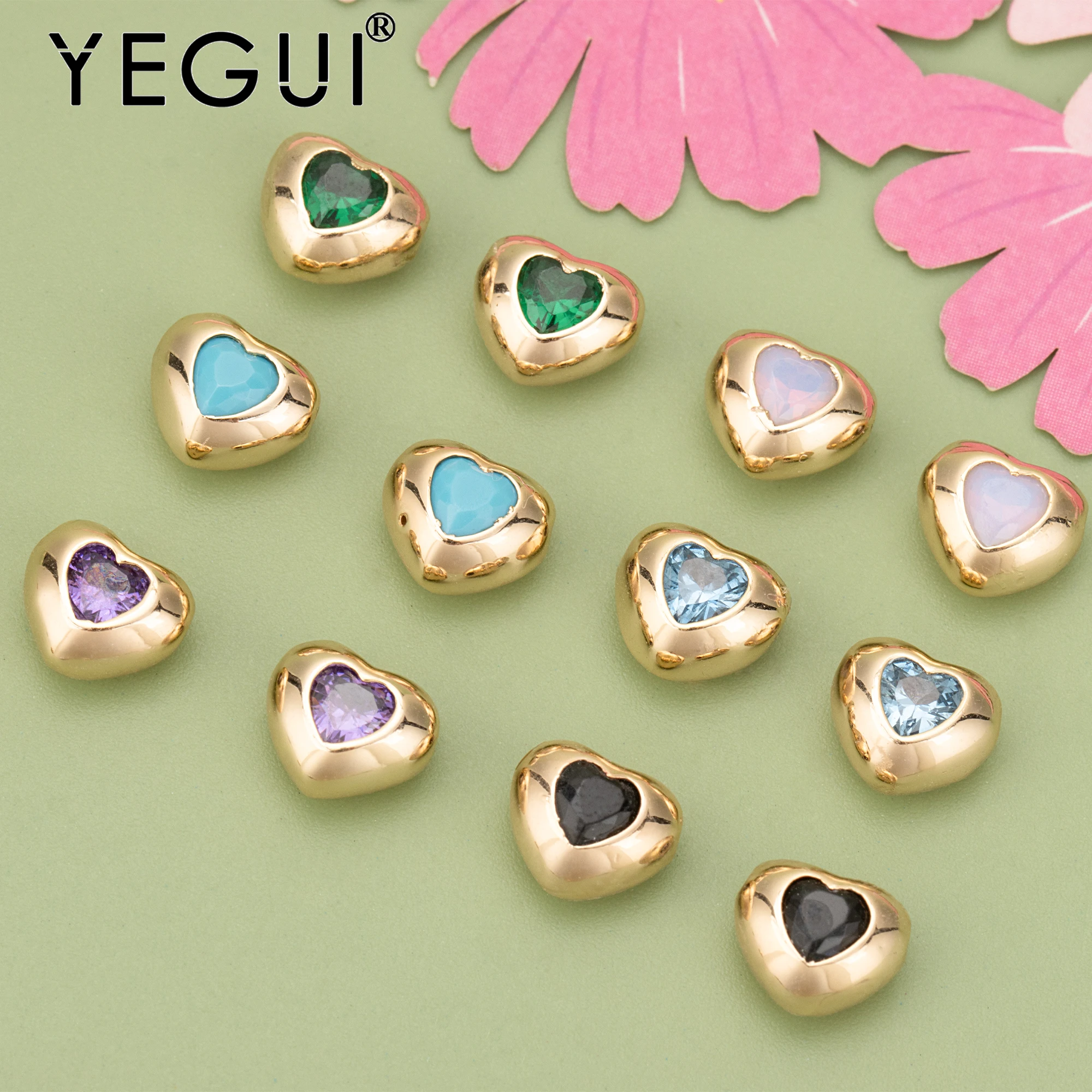 

YEGUI MD70,jewelry accessories,18k gold rhodium plated,copper,zircons,heart shape,charms,jewelry making,diy pendants,6pcs/lot