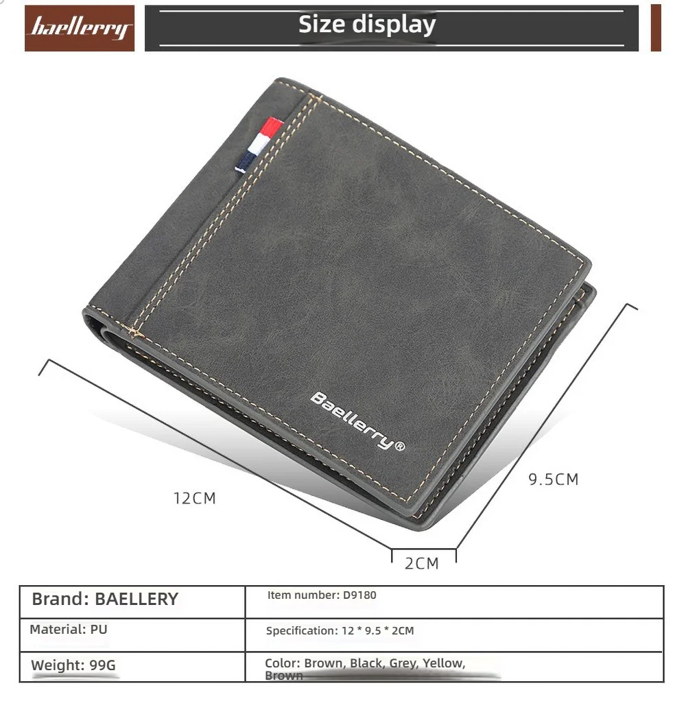Baellerry Men's Wallet PU Leather Short Style Multi - Card Slots Bifold Wallet for Men Fashion Casual Business Card Holder Purse