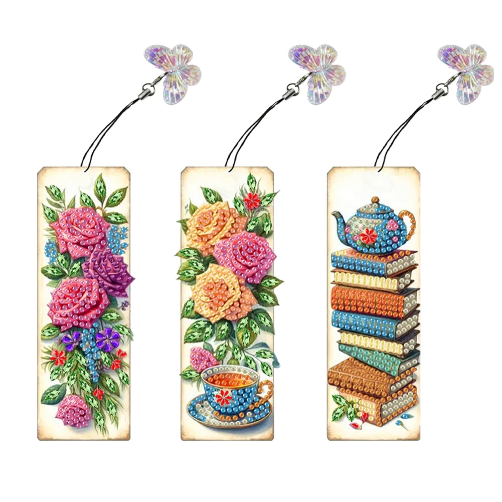 Special Shape Flower Diamond Bookmark 5D DIY Diamond Painting Kit 3Pcs