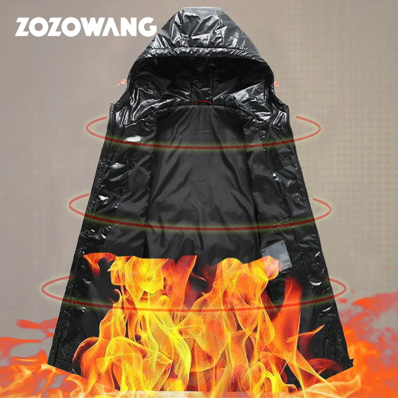 2023 New Men's Winter Parka 12XL Plus Size Jackets Men Thickened Warm Hooded Coats Male Outerwear Large Men Glossy Jacket