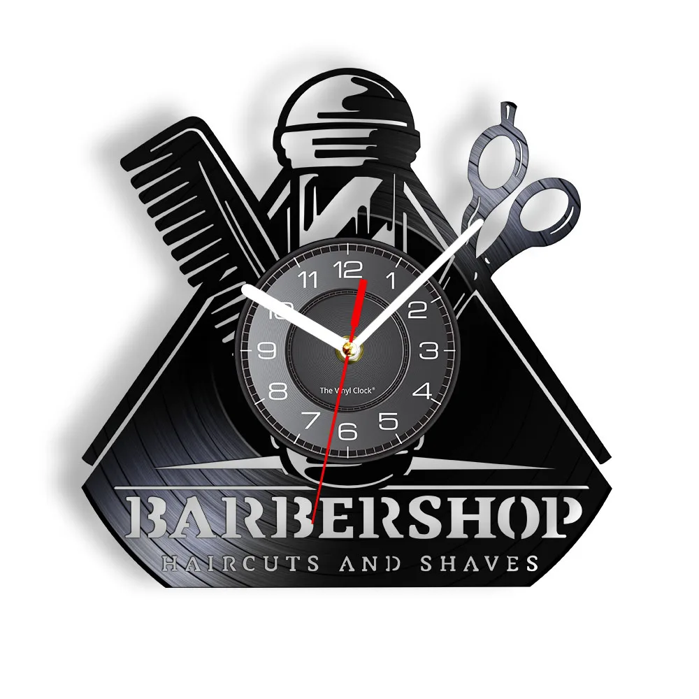 Barber Shop Hair Saslon Vinyl Record Wall Clock Decor Handmade Modern Art Gift 