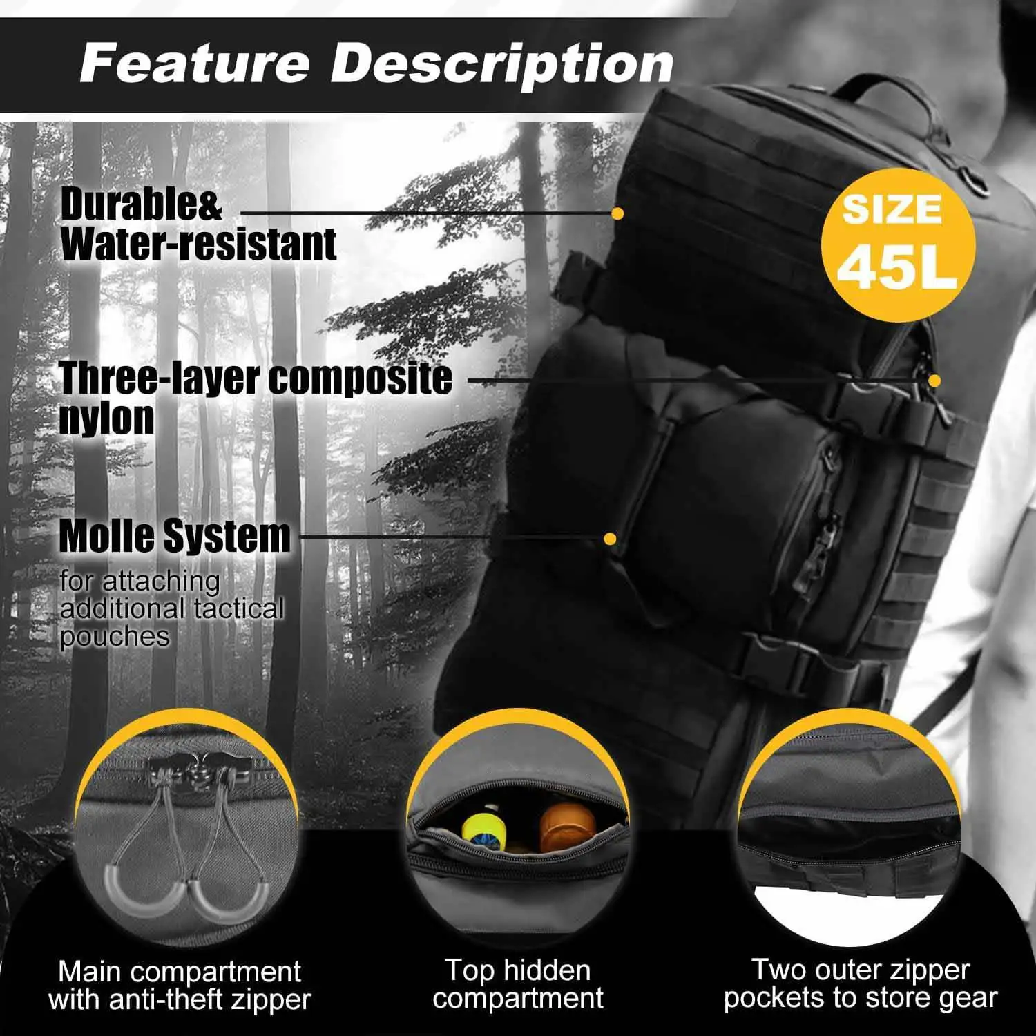 3 in 1 Outdoor Backpack Travel Waterproof Duffel Bag Men Women Sports Fitness Duffel Bag Backpack 45L Weekend Rolling Backpack 4